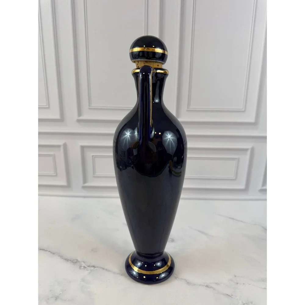 VTG Coronetti Cunardo Italy Cobalt Blue 22K Gold Hand Painted 12in Jug Vase